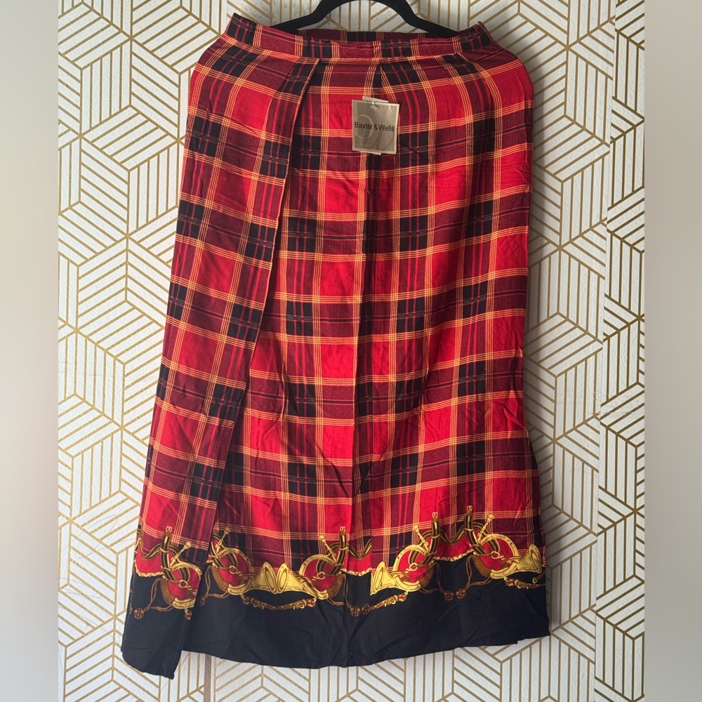 VINTAGE Baxter Wells red & yellow holiday plaid wrap midi skirt women’s size 10